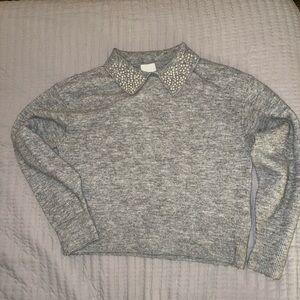 H&M Gray Sweater with Pearl Collar